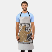 様式化モンキーリノカットイラストレーション エプロン (着用した状態)