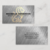 様式化ライオンロゴ | メタルテクスチャの背景 名刺 (正面/裏面)