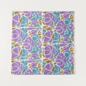 様式化ラベンダー、黄色と青の花のアート タペストリー (正面(横))