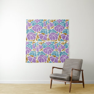 様式化ラベンダー、黄色と青の花のアート タペストリー