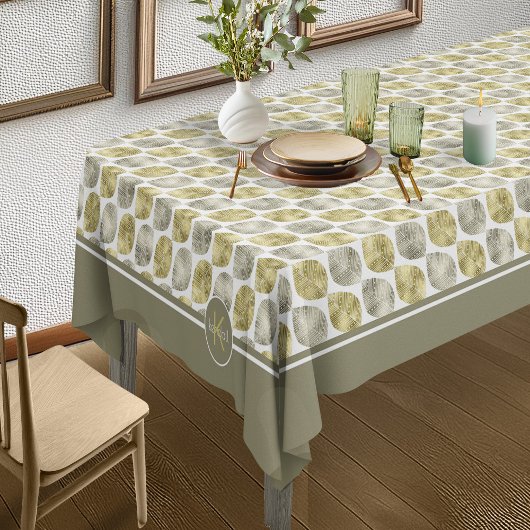 様式化リーフパターンモノグラム小金ゴールドID707 テーブルクロス