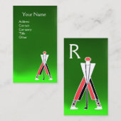 様式化レッドゴルファー、ゴルフインストラクターモノグラムグリーン 名刺 (正面/裏面)