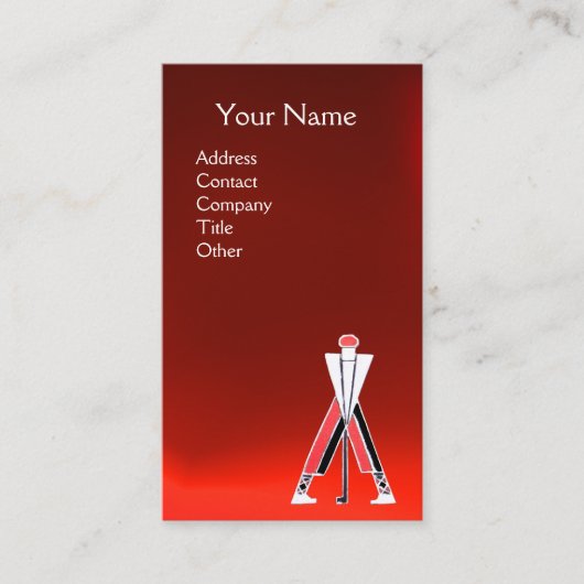 様式化レッドゴルファー、ゴルフインストラクターモノグラム 名刺 (正面)