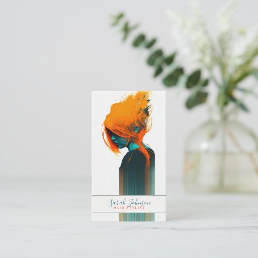 様式化美容師デジタルアートビジネスカード 名刺 (スタンド正面)