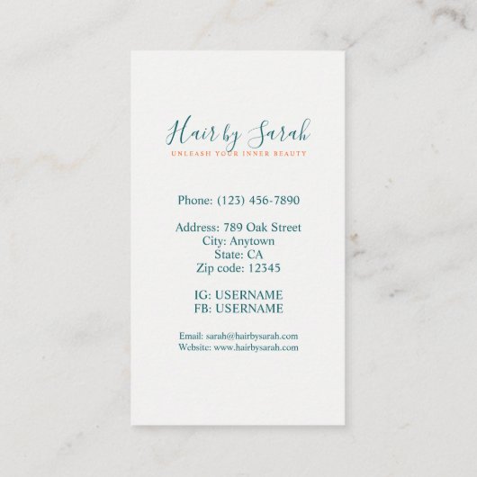 様式化美容師デジタルアートビジネスカード 名刺 (裏面)