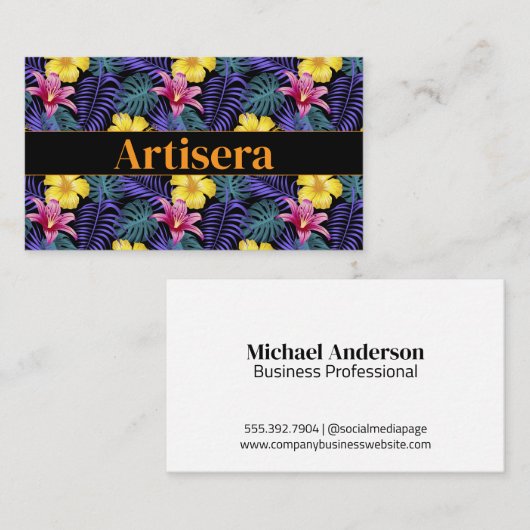 様式化芸術的花パターン 名刺 (正面/裏面)