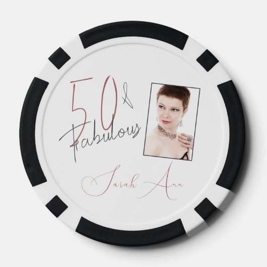 様式化50と素晴らしいピンク&ブラックフォト誕生日 ポーカーチップ (裏面)
