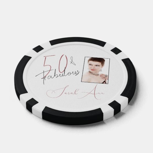 様式化50と素晴らしいピンク&ブラックフォト誕生日 ポーカーチップ (シングル)