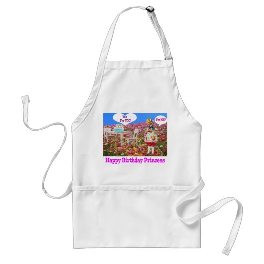 標準エプロン。ハッピーバースデープリンセス。赤パン スタンダードエプロン (正面)