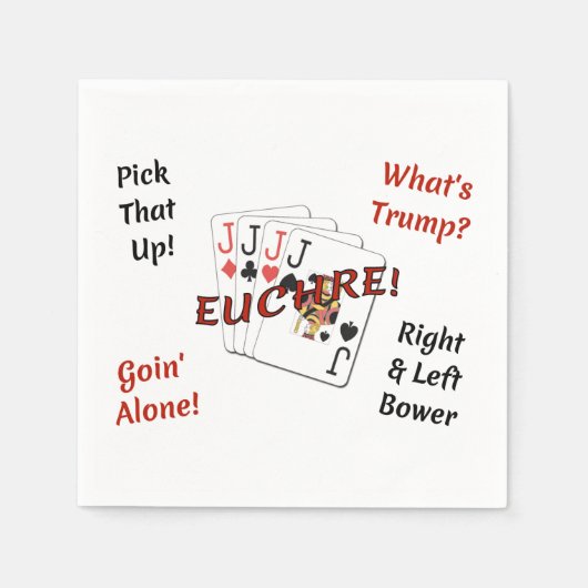 標準カクテル紙ナプキンス – Euchre! スタンダードカクテルナプキン (正面)