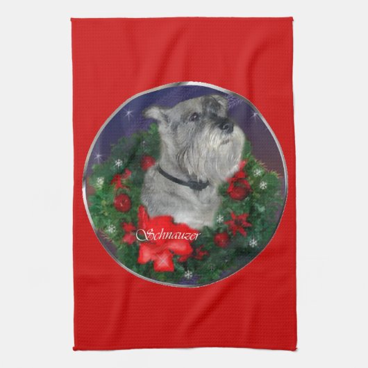 標準シュナウツァークリスマス キッチンタオル (縦)