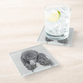 標準プードルブラックパ絵画ーティズ – ドッグアート ガラスコースター (アングル)