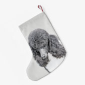 標準プードルブラックパ絵画ーティ-ドッグアート スモールクリスマスストッキング (裏面 (吊り時))