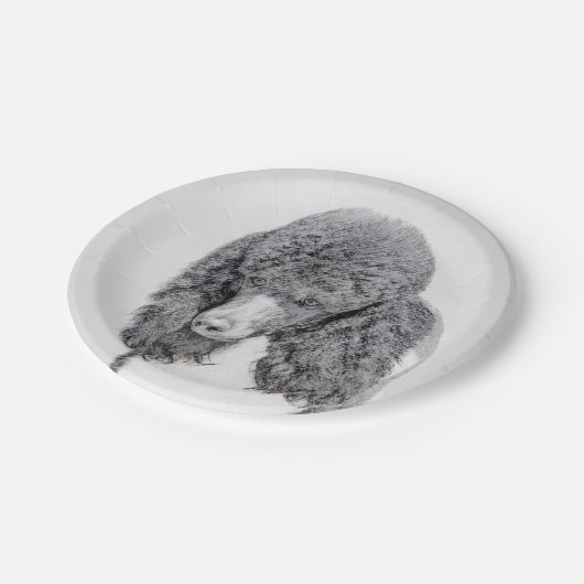 標準プードルブラックパ絵画ーティ-ドッグアート ペーパープレート (アングル)