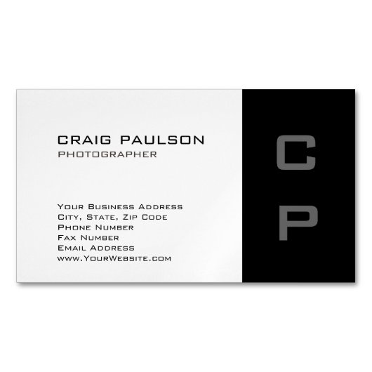 標準モノグラムモダンホワイトブラックビジネスカード マグネット名刺 (正面)