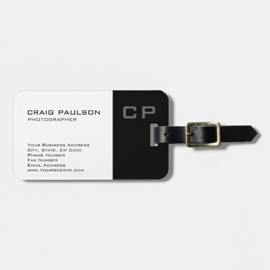 標準モノグラムモダンホワイトブラックビジネスカード ラゲッジタグ (正面横)