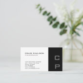 標準モノグラムモダンホワイトブラックビジネスカード 名刺 (スタンド正面)