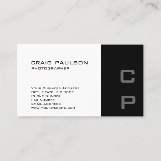 標準モノグラムモダンホワイトブラックビジネスカード 名刺 (正面)