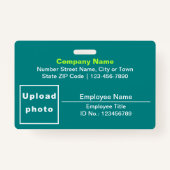 標準文字（写真付き）四角形ティール（緑がかった色）（緑） バッジ (正面)