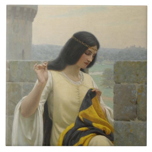 標準旗を縫う（中世の女性） タイル (正面)