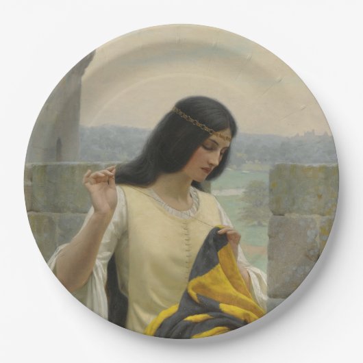 標準旗を縫う（中世の女性） ペーパープレート (正面)