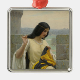 標準旗を縫う（中世の女性） メタルオーナメント