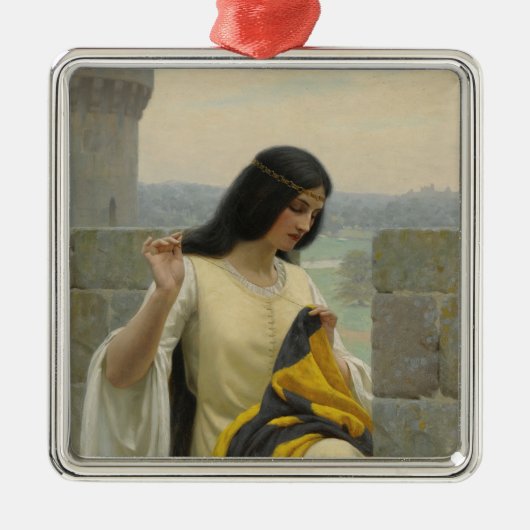 標準旗を縫う（中世の女性） メタルオーナメント (正面)