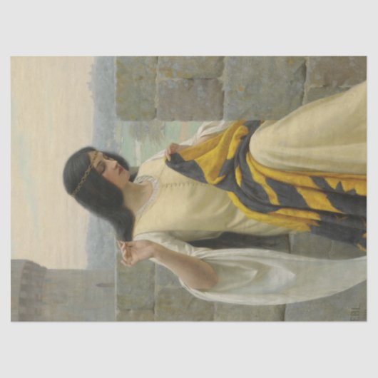 標準旗を縫う（中世の女性） 薄葉紙 (正面)