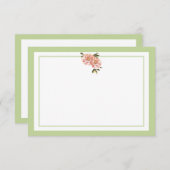 標準的なクラシックなピンクの緑の花のメッセージカード 招待状 (正面/裏面)