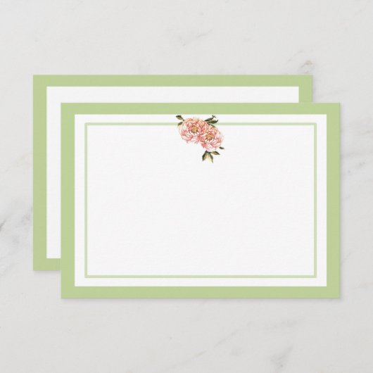 標準的なクラシックなピンクの緑の花のメッセージカード 招待状 (正面/裏面)