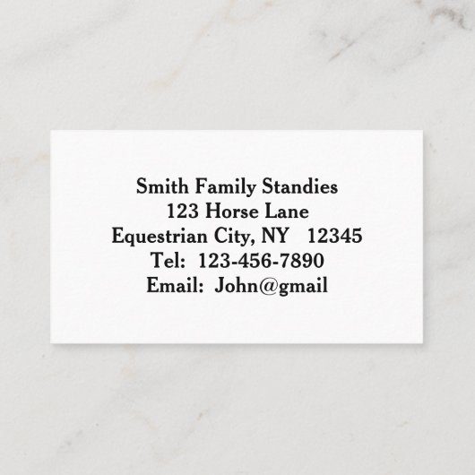 標準的な競走馬の名刺 名刺 (裏面)