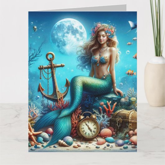 標準、5" x 7"折り畳みグリーティングカードマーメイド カード (正面)