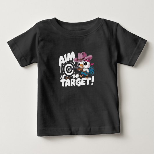 標的射撃、 発砲銃を狙うオンドリ ベビーTシャツ (正面)