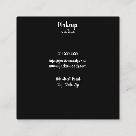 模倣されたばら色の金ゴールドの紙吹雪を持つメーキャップアーティスト スクエア名刺 (裏面)