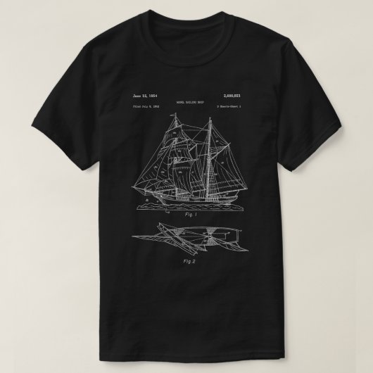 模型船シルボートブループリントデザインセイルボートモ Tシャツ (デザイン正面)