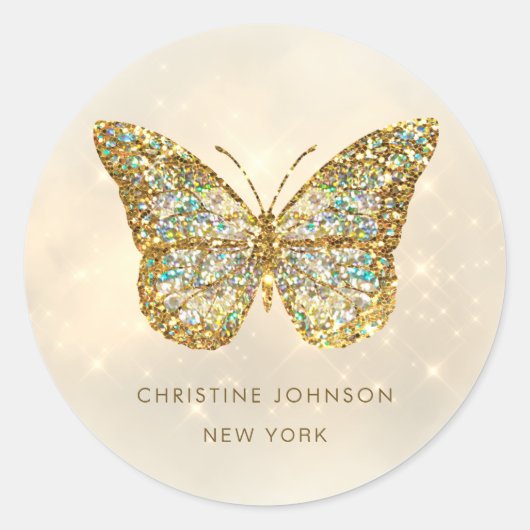 模擬グリッター蝶クラシック丸シール ラウンドシール (正面)