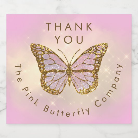 模擬グリッター蝶感謝してい蝶あなた スパークリングワインラベル (シングルラベル)