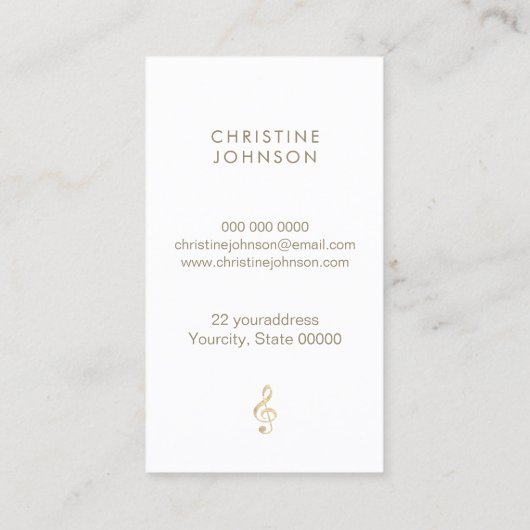 模擬金ゴールド箔トレブルクレフ、 音符記号 名刺 (裏面)