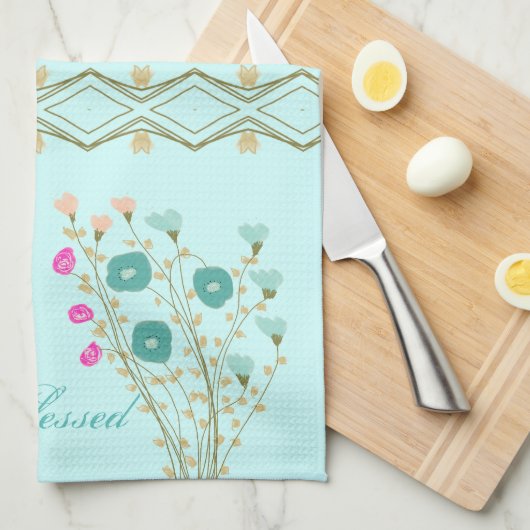 模様がアクセント付きの装飾フローラ キッチンタオル (四つ折り)