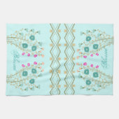 模様がアクセント付きの装飾フローラ キッチンタオル (横)