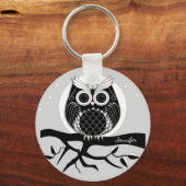 模様と名エレガント前を描いたフクロウ キーホルダー (正面)
