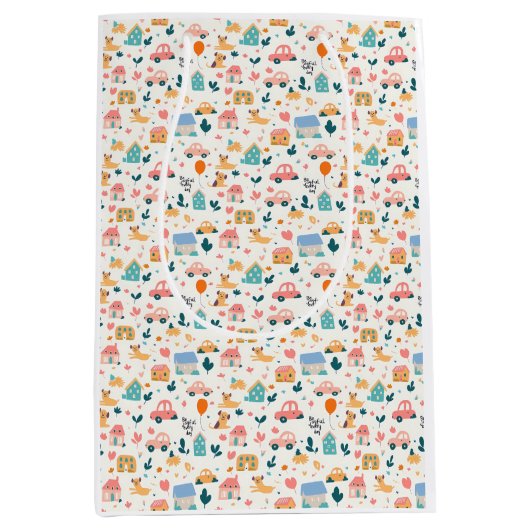 模様のあるよくはしゃぐ抱き枕 ミディアムペーパーバッグ (正面)