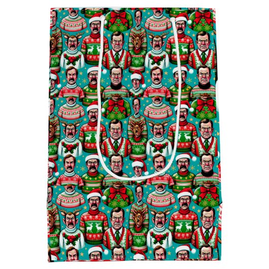 模様のある「醜い」クリスマスユーモアのあるセーター ミディアムペーパーバッグ (裏面)