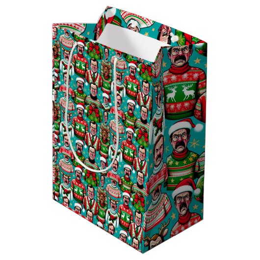 模様のある「醜い」クリスマスユーモアのあるセーター ミディアムペーパーバッグ (裏面アングル)