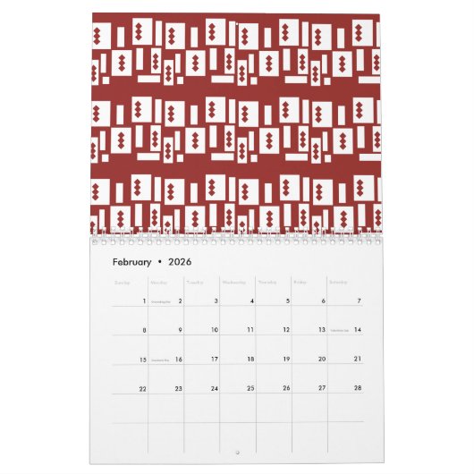 模様の入った赤い敷物が広がっている カレンダー (2月 2026)