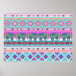 模様の美しアステカい象 ポスター