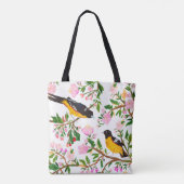 模様は鳥花だ。紋が出ている トートバッグ (裏面)