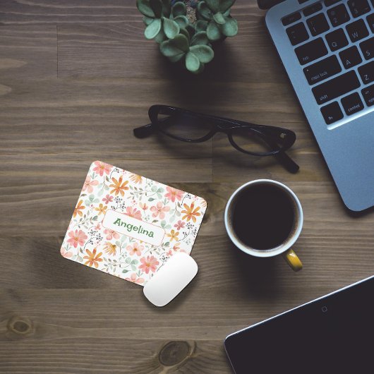 模様イエローピンク水彩植物性マウスパッド マウスパッド