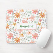模様イエローピンク水彩植物性マウスパッド マウスパッド (マウス)