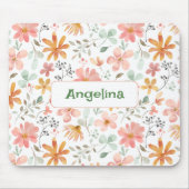 模様イエローピンク水彩植物性マウスパッド マウスパッド (正面)